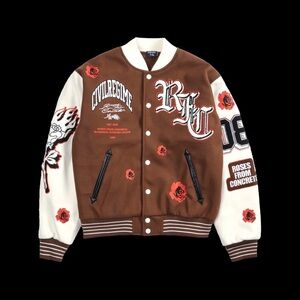 Rose Garden Letterman Jacket in Butter/Reaper Brown